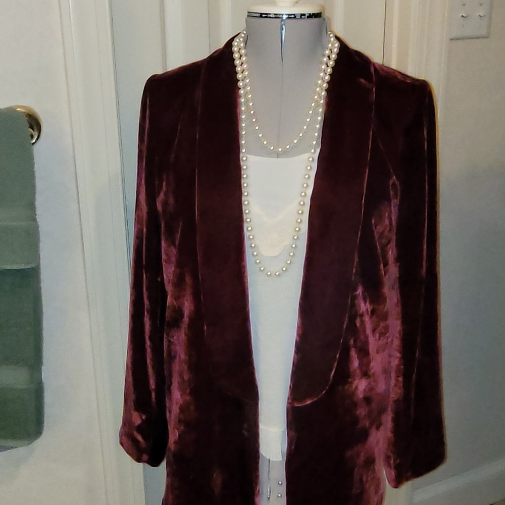 Revolve House of Harlow 1960 Chloe Boyfriend Burgundy Velvet Blazer Jacket - Picture 10 of 15